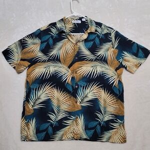 Caribbean Men's Hawaiian Shirt Sz XL Blue Floral Rayon Short Sleeve Camp